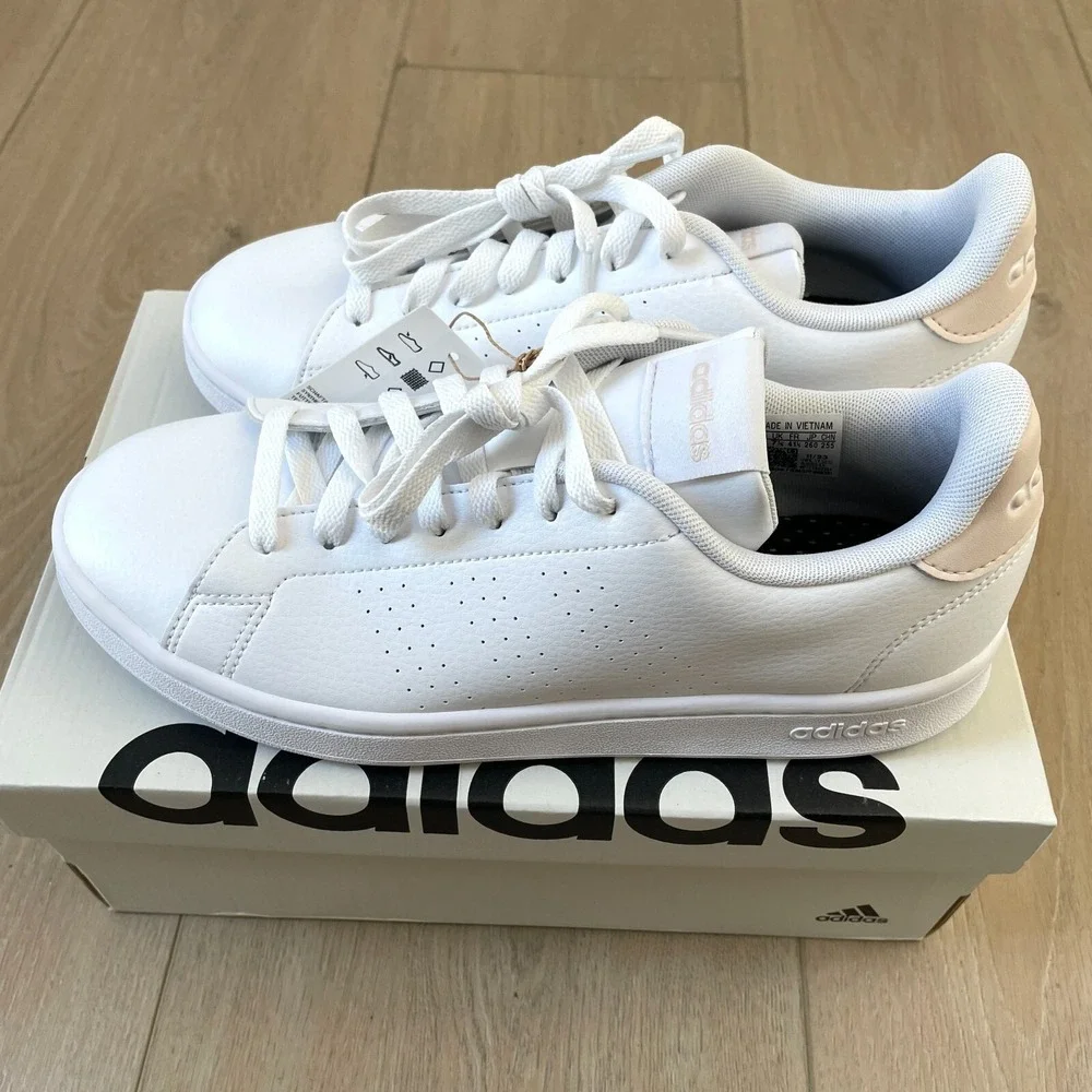 NEW Adidas Advantage Womens 9 White Putty Mauve Tennis‎ Shoes Cloudfoam Comfort